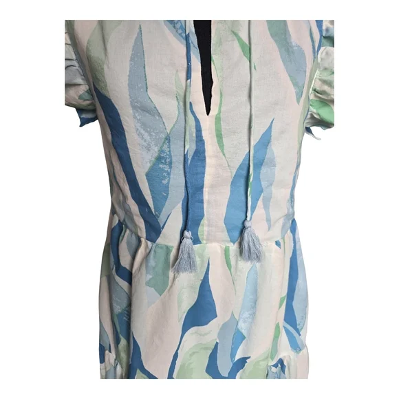 Blue & Green Flutter Sleeve Maxi Dress 100% Cotton Size S Coastal Cottagecore - Picture 7 of 11